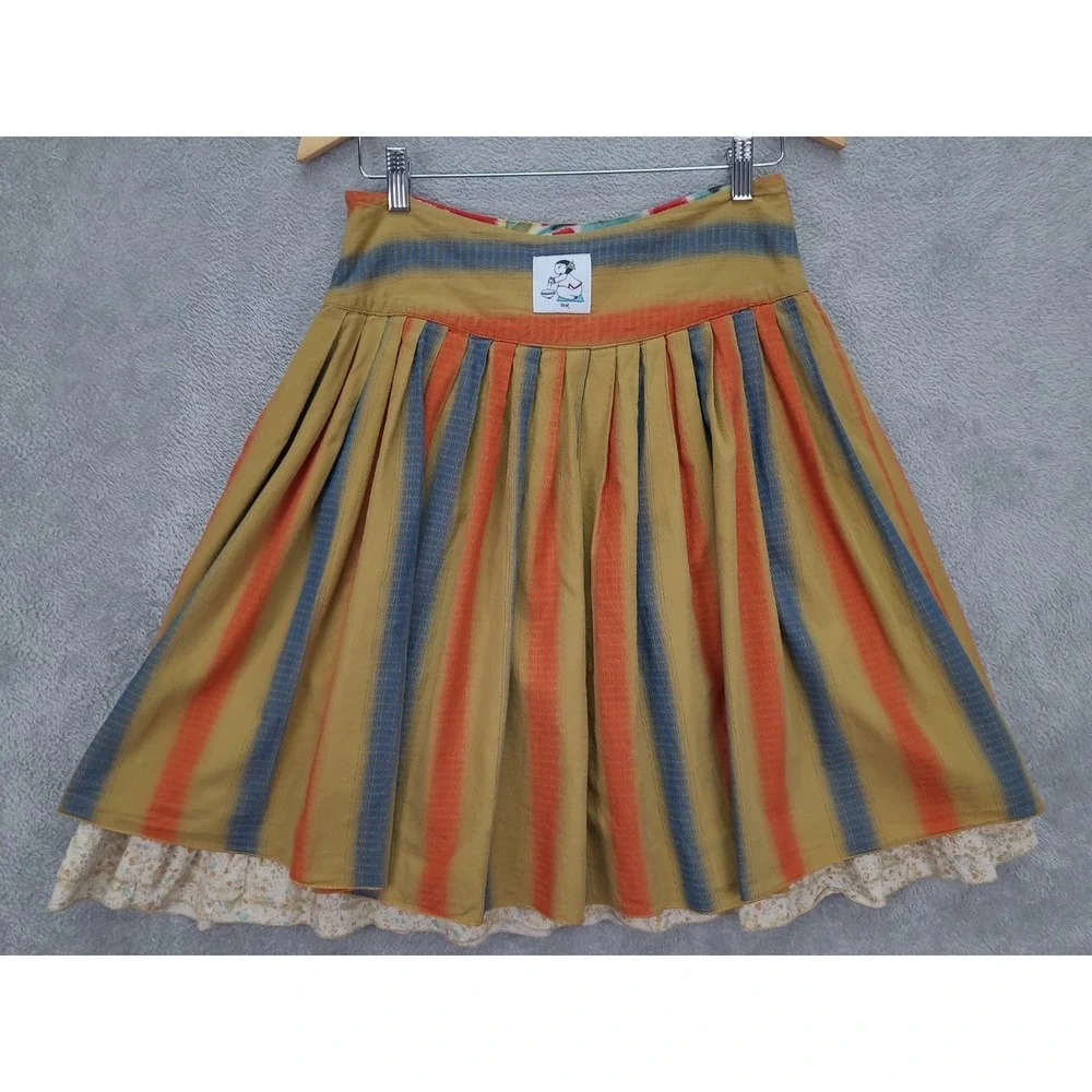 Bebe‎ Multi Colored Striped Pleated Skirt Sz Small Lined Boho Made in USA